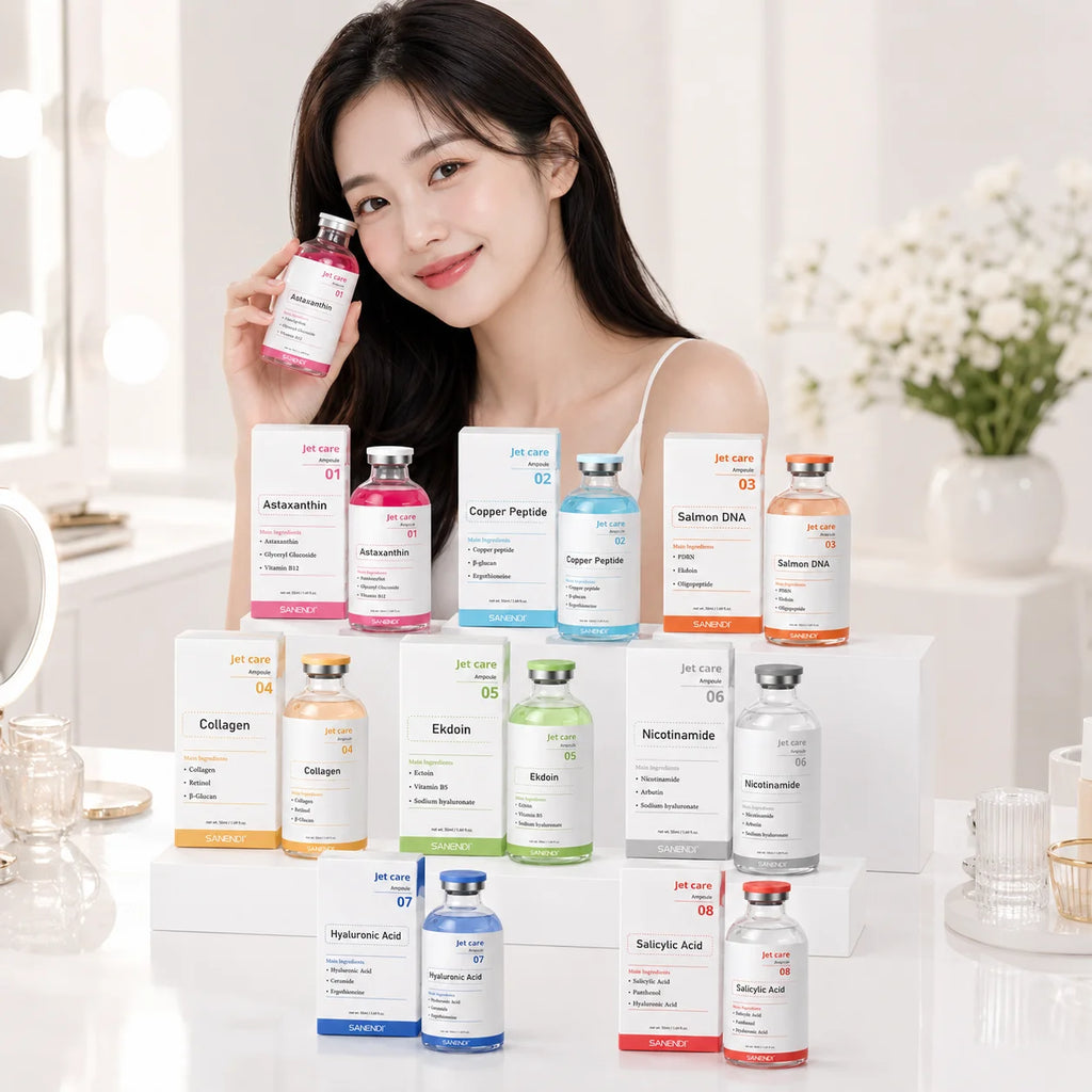 SANENDI Korean Skincare Jet Care Ampoule Facial Serum PDRN Calming Smooth Barrier Moisture Hydrating Skin Care Concentrate Kit