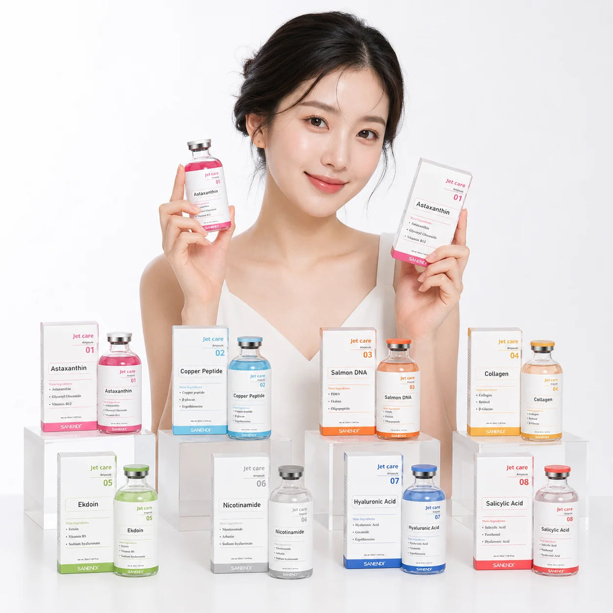 SANENDI Korean Skincare Jet Care Ampoule Facial Serum PDRN Calming Smooth Barrier Moisture Hydrating Skin Care Concentrate Kit