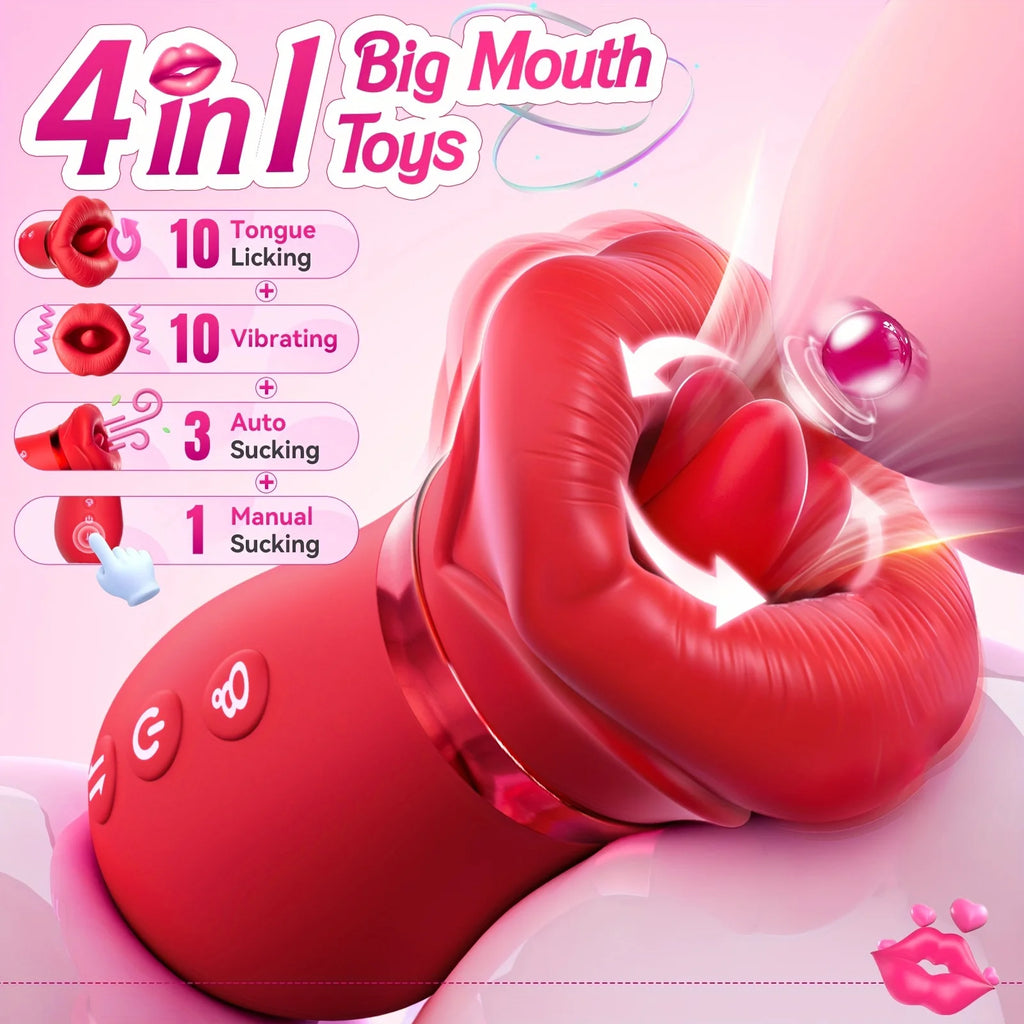 Adult Sex Toys  4in1 Mouth Sucking Vibrator 10 Tongue Licking Modes Anal Toys Clit Nipple G Spot Vibrators for Women Couples