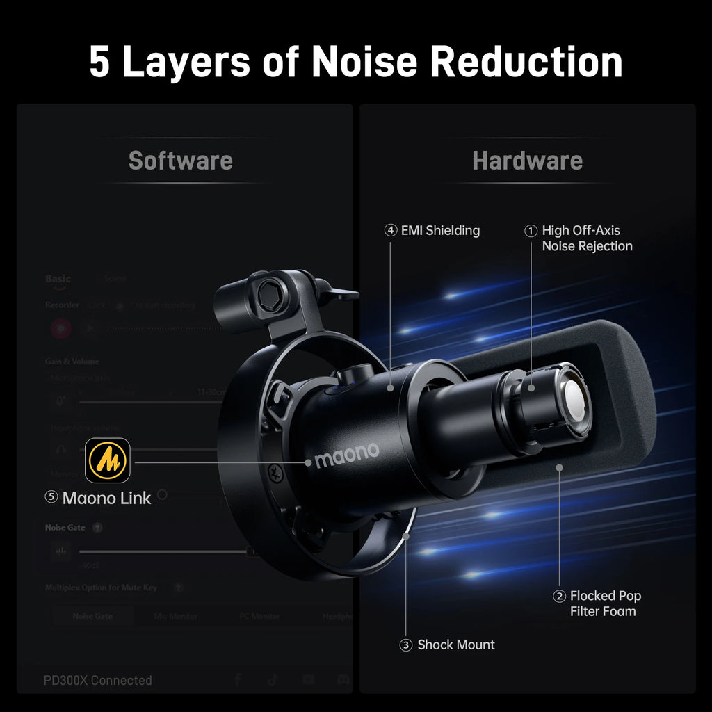 Maono PD300X Dynamic Microphone XLR USB Podcast Recording Mic 192kHz24bit for Content Creation Home Audio Studio Noise Reduction