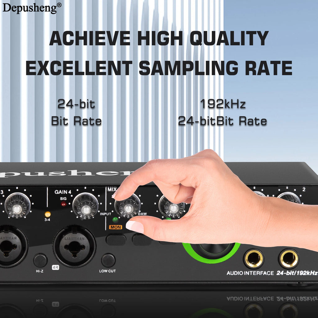Depusheng Audio Interface RX4 Sound Card AD Converter with Monitoring Electric Guitar Live Recording For Studio Singing Podcast
