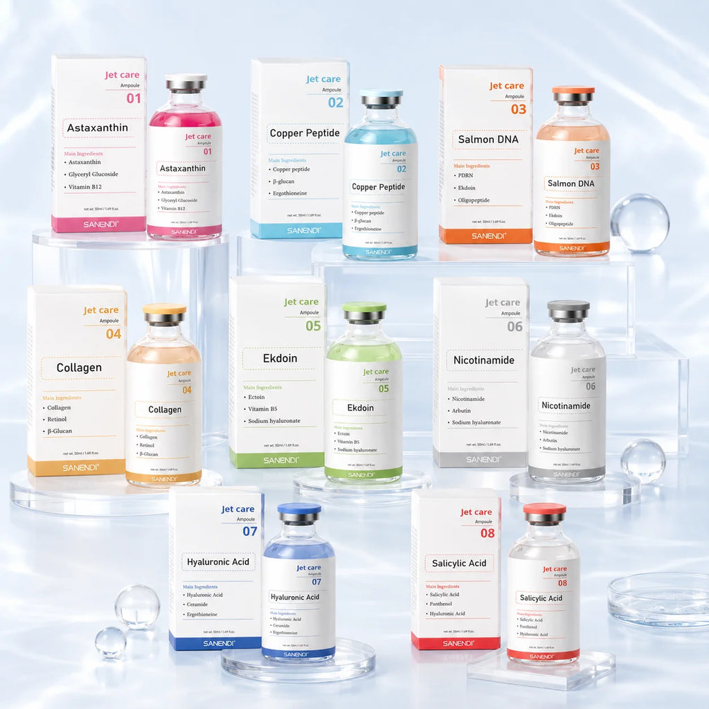 SANENDI Korean Skincare Jet Care Ampoule Facial Serum PDRN Calming Smooth Barrier Moisture Hydrating Skin Care Concentrate Kit