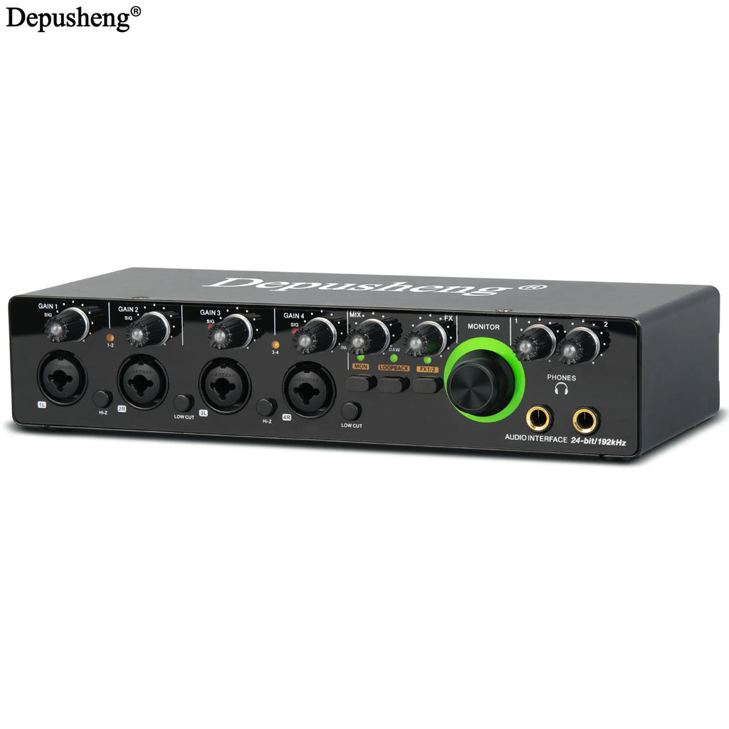 Depusheng Audio Interface RX4 Sound Card AD Converter with Monitoring Electric Guitar Live Recording For Studio Singing Podcast