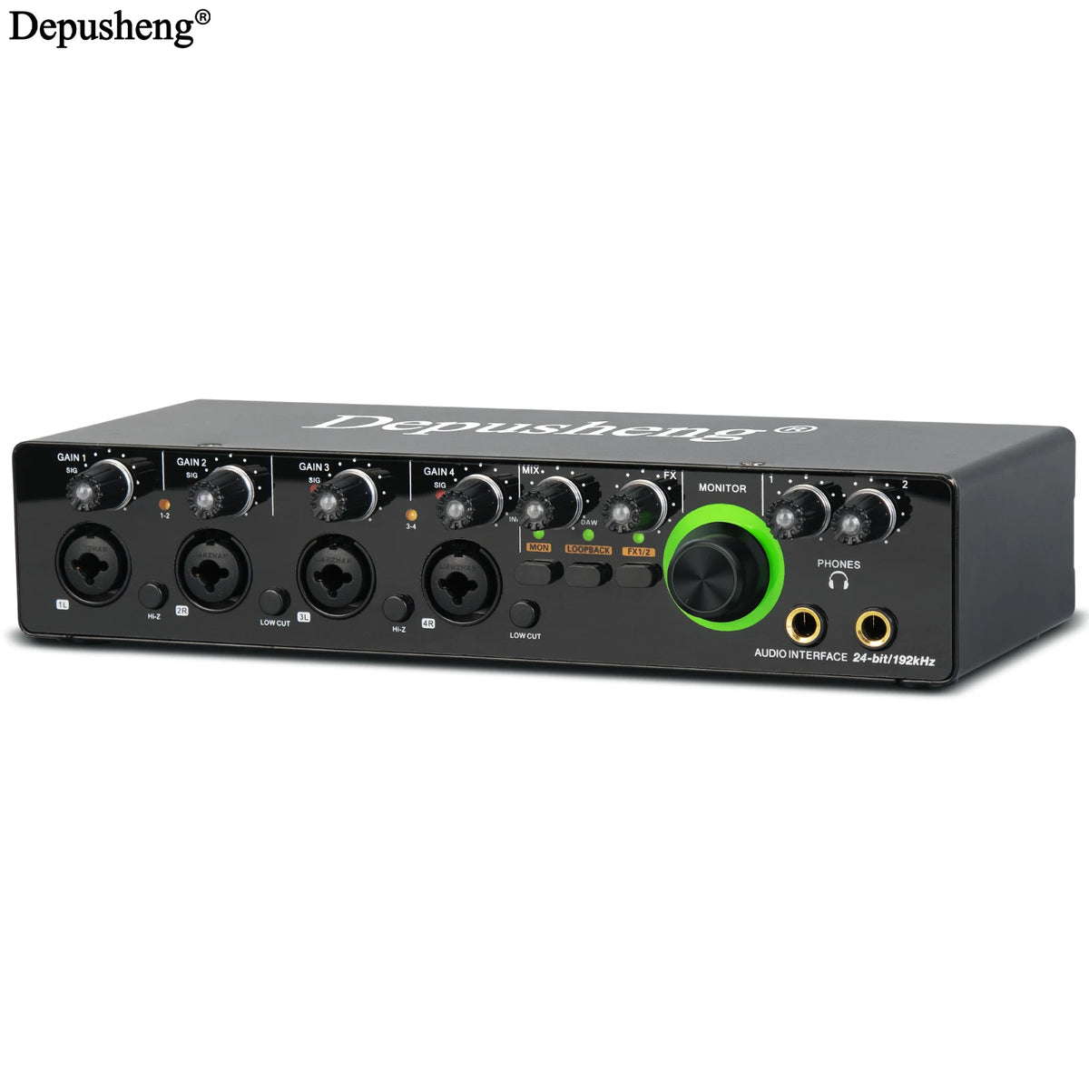 Depusheng Audio Interface RX4 Sound Card AD Converter with Monitoring Electric Guitar Live Recording For Studio Singing Podcast