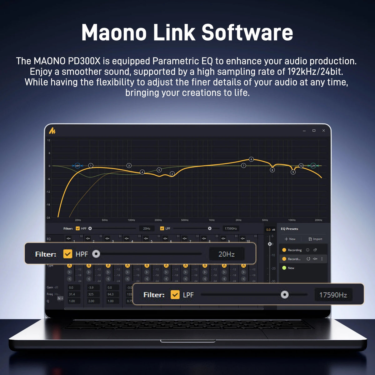 Maono PD300X Dynamic Microphone XLR USB Podcast Recording Mic 192kHz24bit for Content Creation Home Audio Studio Noise Reduction