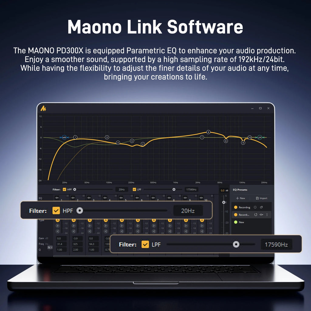 Maono PD300X Dynamic Microphone XLR USB Podcast Recording Mic 192kHz24bit for Content Creation Home Audio Studio Noise Reduction
