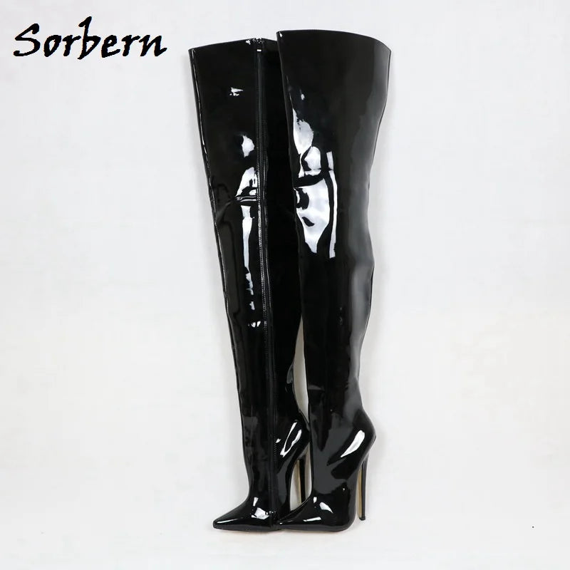 Sorbern Custom Wide Calf Boots Women Hard Shaft Fetish Shoe Crotch Thigh High Boots For Women Point 18Cm Stiletto Boot Unisex