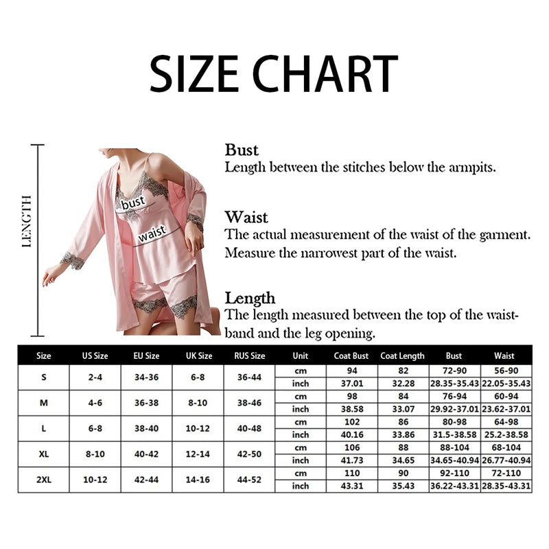 5PCS Silk Robe Sleep Suit Womens Lace Satin Pajamas Gown Set V-Neck Cami Nighties Wear Pijama Home Nightwear Spring Nightdress