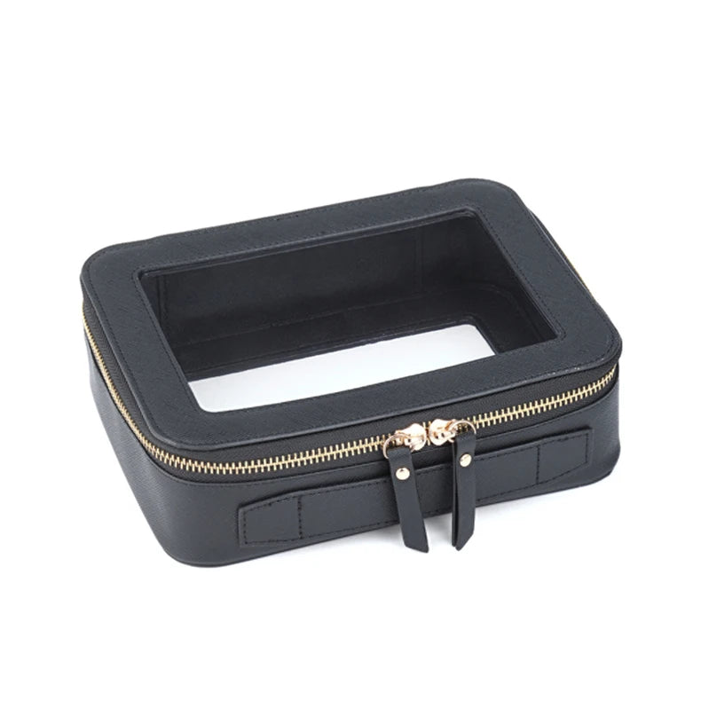 Clear Makeup Bag Golden Zipper Fashionable Cosmetic Organizer Case Waterproof PU Material Travel for Toiletry Pouch for Skincare