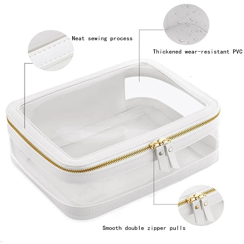 Fashion Custom Eco-Friendly Large PVC Leather Cosmetic Bag Portable Travel Water-proof for Pouch Clear Makeup Storage