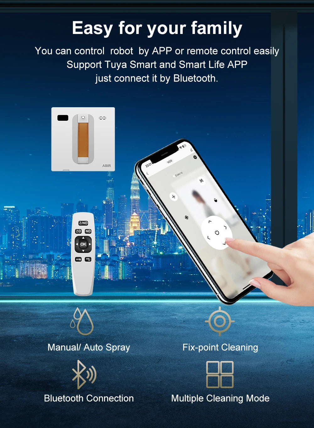 Automatic Robot Window Cleaner with Dual Water Spray TUYA WIFI APP for Household Glass Cleaning
