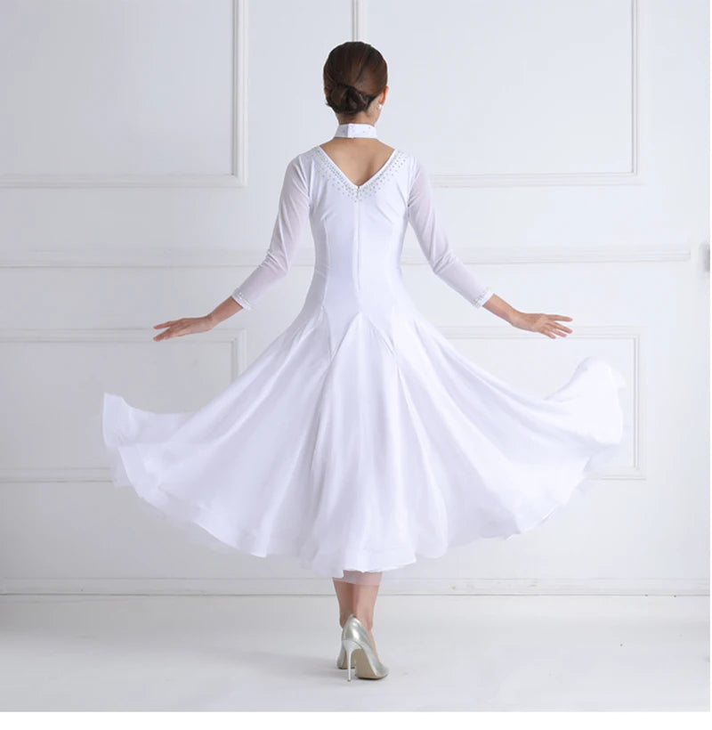 White Standard Ballroom Dance Dress For Women Simple Elegant Competition Ballroom Dancing Skirt Lady's Waltz Dance Dresses