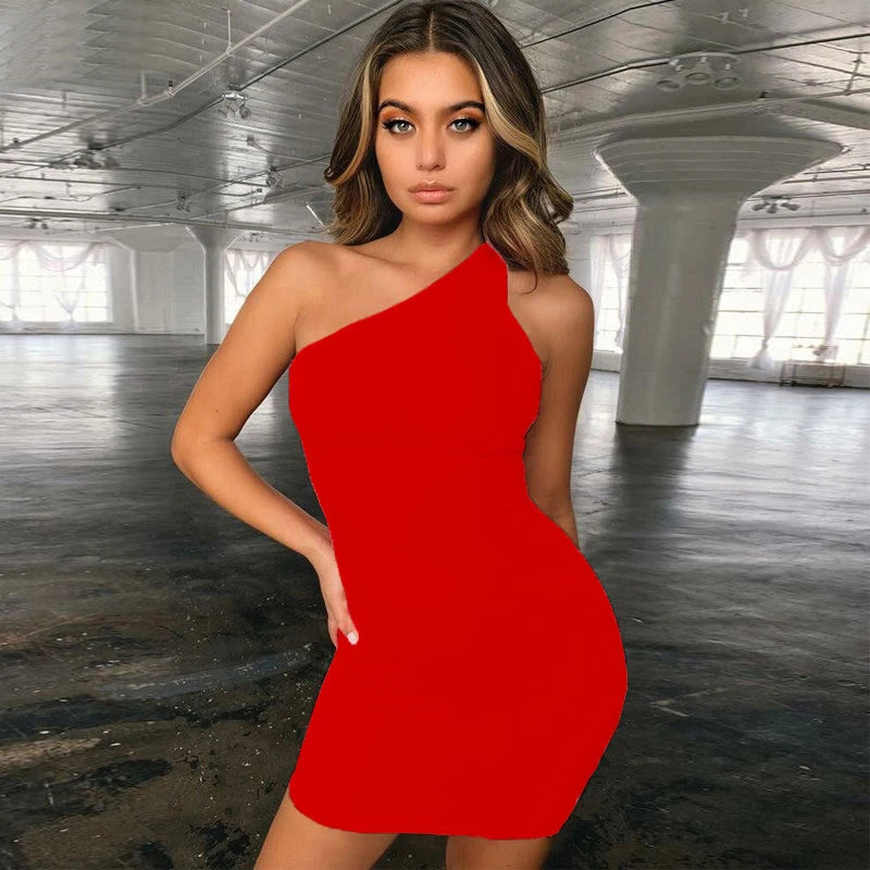 Robe Sexy Summer Clothes Women Dress Yellow Backless Nightclub Bodycon One Shoulder Dresses Mini Sundress Elegant Party Vestidos