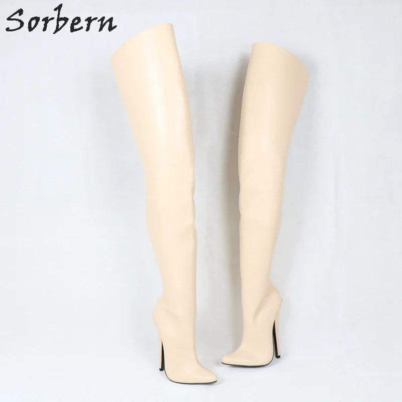 Sorbern Custom Wide Calf Boots Women Hard Shaft Fetish Shoe Crotch Thigh High Boots For Women Point 18Cm Stiletto Boot Unisex