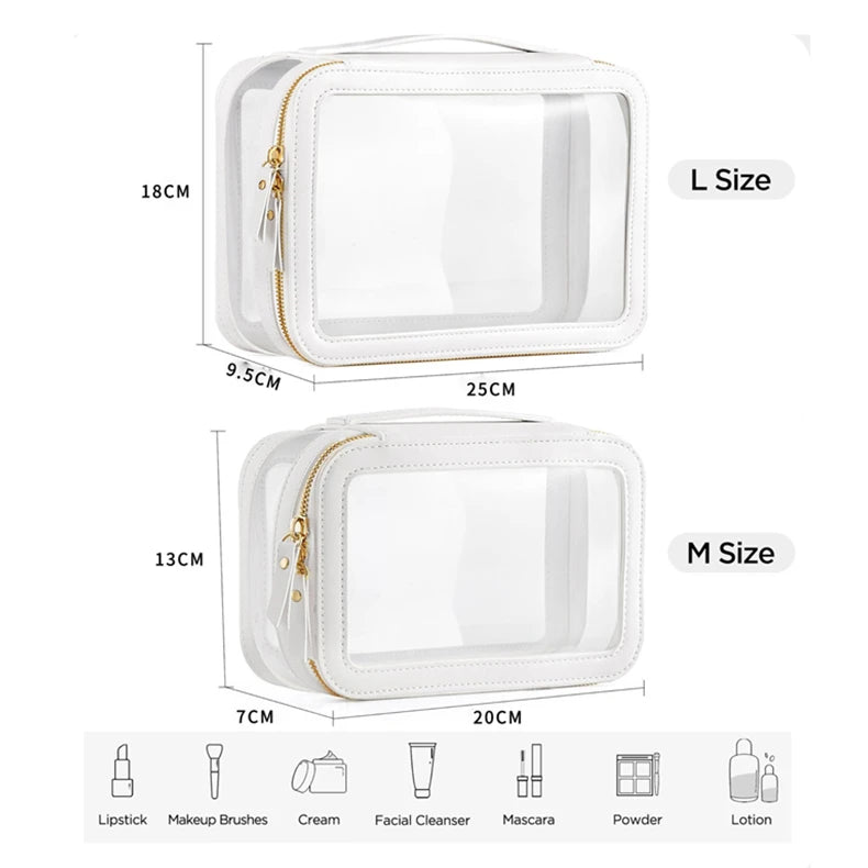 Fashion Custom Eco-Friendly Large PVC Leather Cosmetic Bag Portable Travel Water-proof for Pouch Clear Makeup Storage