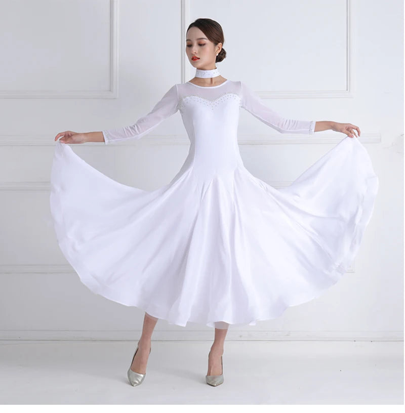 White Standard Ballroom Dance Dress For Women Simple Elegant Competition Ballroom Dancing Skirt Lady's Waltz Dance Dresses