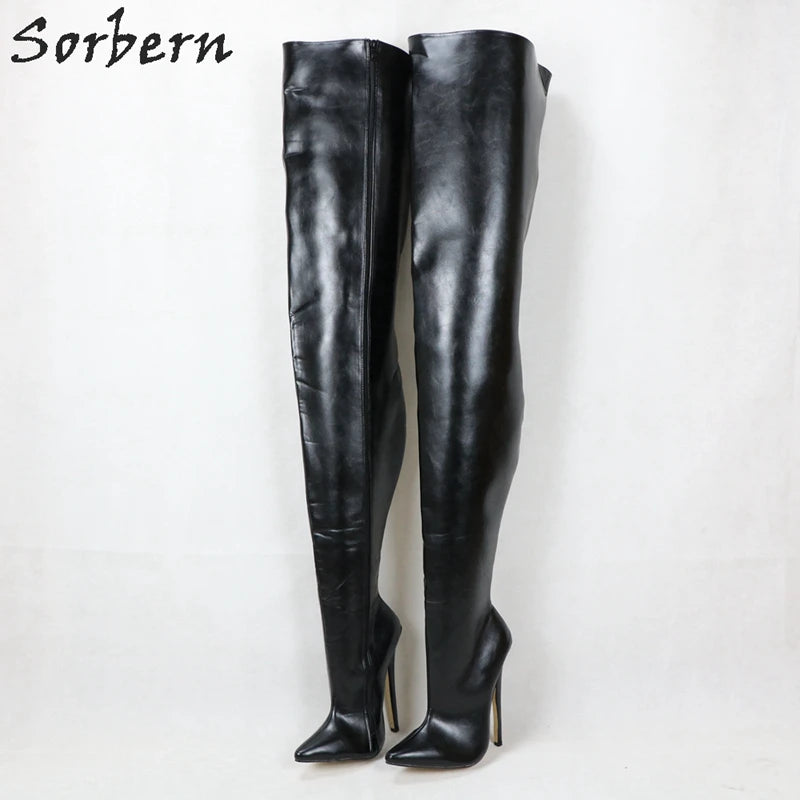Sorbern Custom Wide Calf Boots Women Hard Shaft Fetish Shoe Crotch Thigh High Boots For Women Point 18Cm Stiletto Boot Unisex