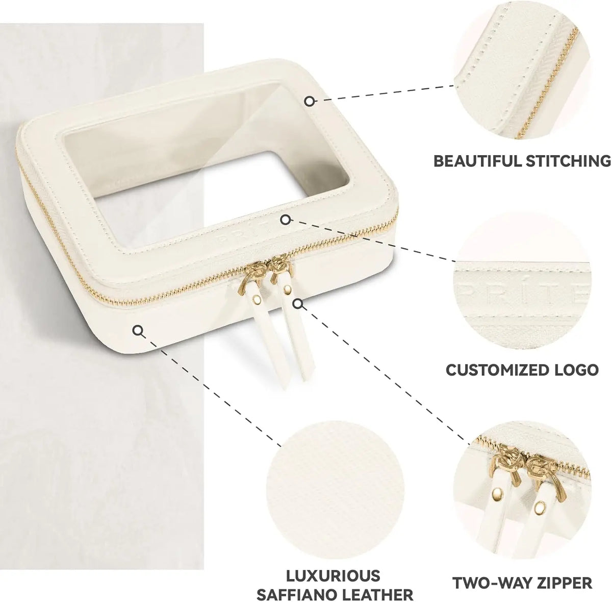 Clear Makeup Bag Golden Zipper Fashionable Cosmetic Organizer Case Waterproof PU Material Travel for Toiletry Pouch for Skincare