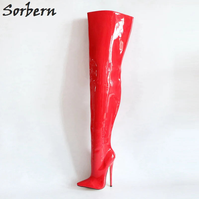 Sorbern Custom Wide Calf Boots Women Hard Shaft Fetish Shoe Crotch Thigh High Boots For Women Point 18Cm Stiletto Boot Unisex