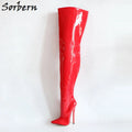 Sorbern Custom Wide Calf Boots Women Hard Shaft Fetish Shoe Crotch Thigh High Boots For Women Point 18Cm Stiletto Boot Unisex
