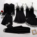 5PCS Silk Robe Sleep Suit Womens Lace Satin Pajamas Gown Set V-Neck Cami Nighties Wear Pijama Home Nightwear Spring Nightdress