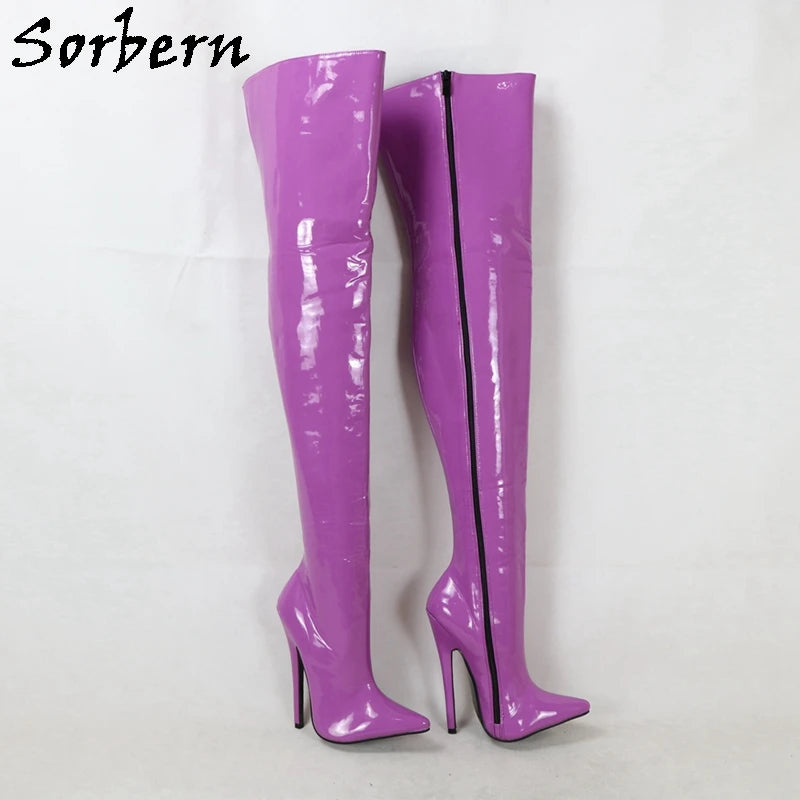Sorbern Custom Wide Calf Boots Women Hard Shaft Fetish Shoe Crotch Thigh High Boots For Women Point 18Cm Stiletto Boot Unisex