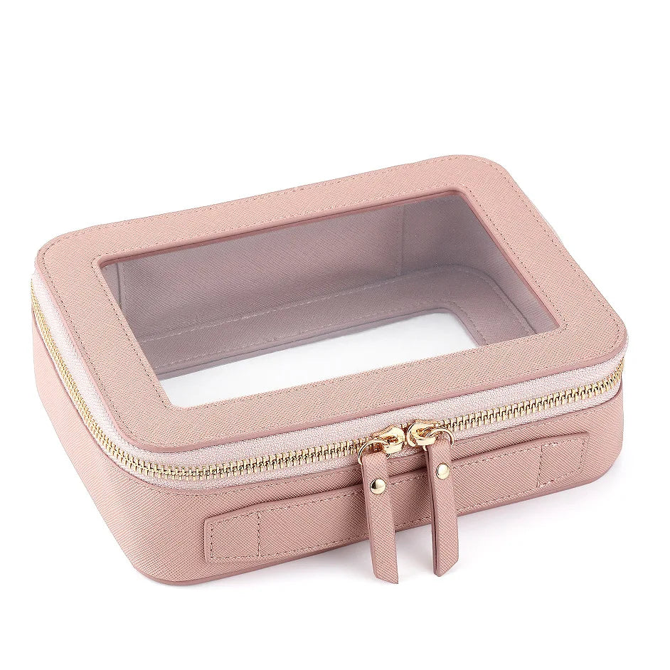Clear Makeup Bag Golden Zipper Fashionable Cosmetic Organizer Case Waterproof PU Material Travel for Toiletry Pouch for Skincare