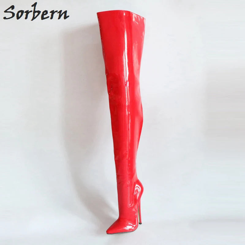 Sorbern Custom Wide Calf Boots Women Hard Shaft Fetish Shoe Crotch Thigh High Boots For Women Point 18Cm Stiletto Boot Unisex