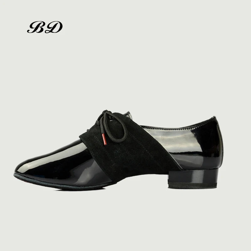 BD DANCE SHOES Latin Shoes Ballroom MEN Shoe Modern Soft Cowhide Sole BDDANCE 322 Two Point Sole Imported Patent Leather Slip-UP