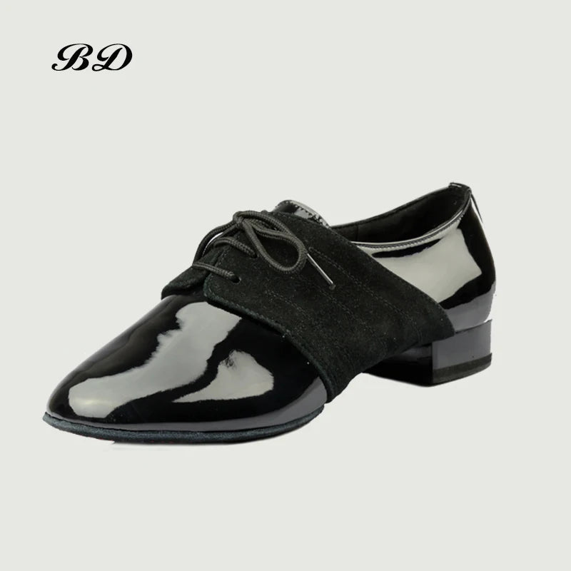 BD DANCE SHOES Latin Shoes Ballroom MEN Shoe Modern Soft Cowhide Sole BDDANCE 322 Two Point Sole Imported Patent Leather Slip-UP