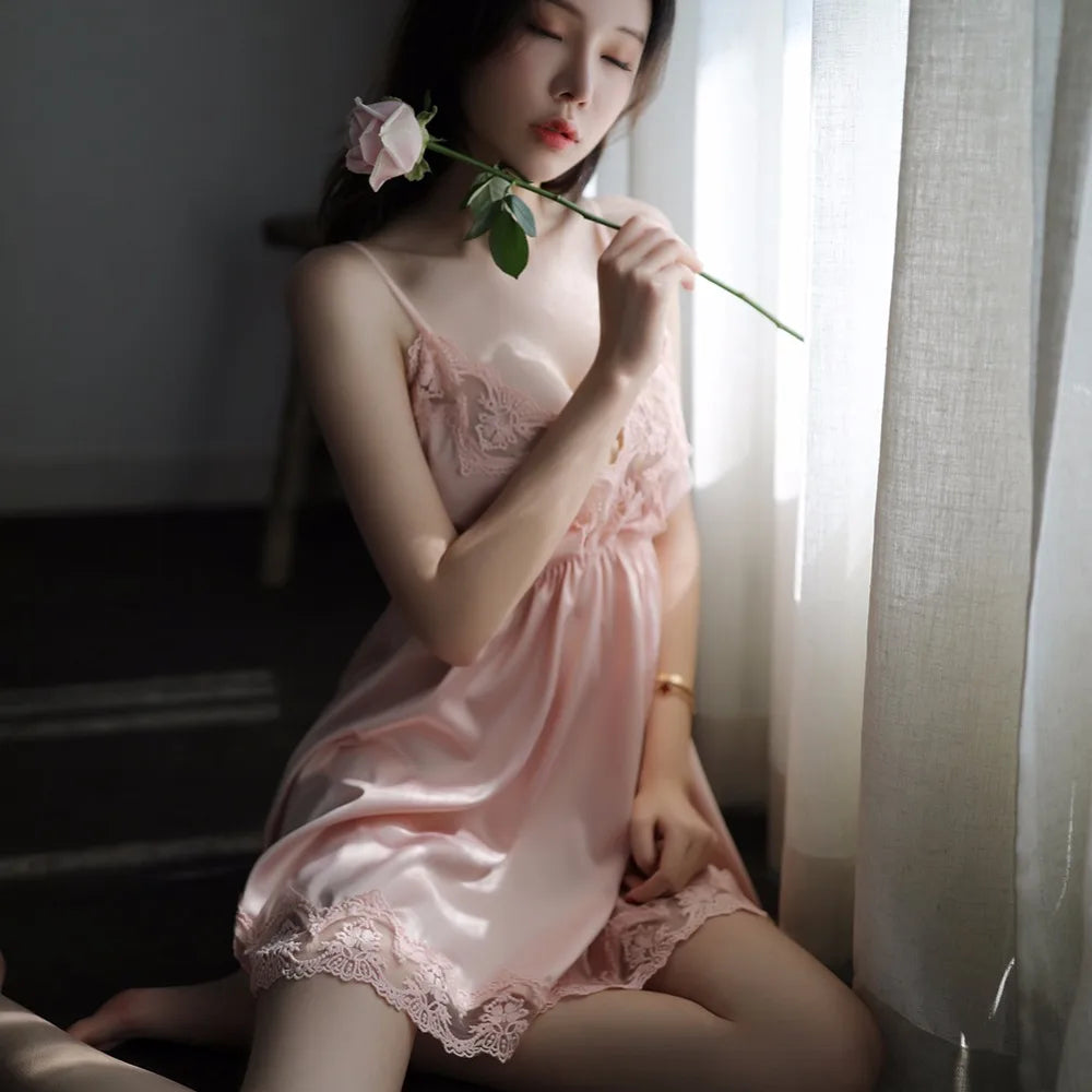 Night Sleep Dress Nighties for Women Underwear Lingerie Sling Lace Embroidery V-Neck Sexy Nightdress Lenceria Femenina