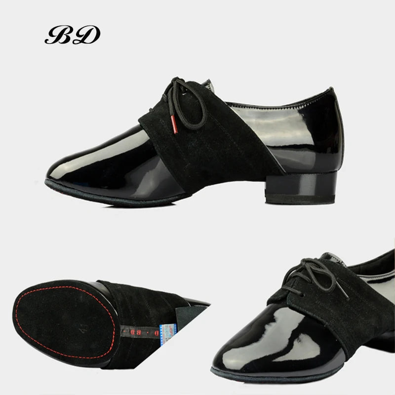 BD DANCE SHOES Latin Shoes Ballroom MEN Shoe Modern Soft Cowhide Sole BDDANCE 322 Two Point Sole Imported Patent Leather Slip-UP