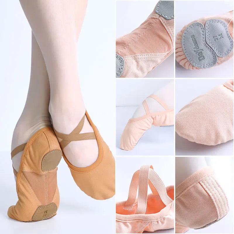 Ballet Shoes Dance Shoes for Women Girls Dance Academy Three Soft Split Sole Stretch Fabric Mesh Splice Dancing Slippers