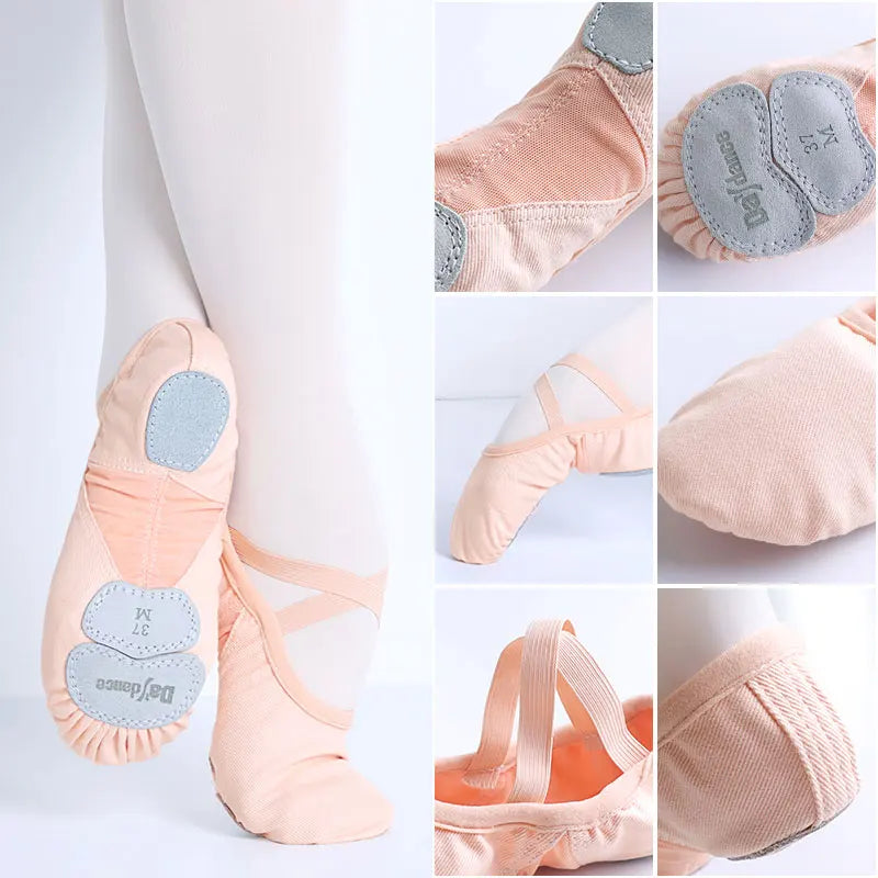 Ballet Shoes Dance Shoes for Women Girls Dance Academy Three Soft Split Sole Stretch Fabric Mesh Splice Dancing Slippers