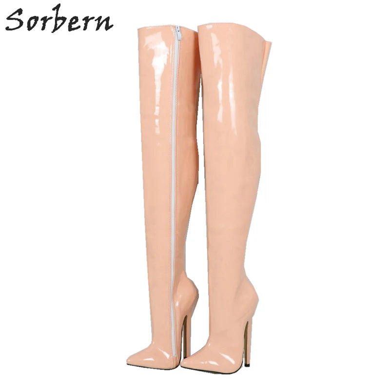 Sorbern Custom Wide Calf Boots Women Hard Shaft Fetish Shoe Crotch Thigh High Boots For Women Point 18Cm Stiletto Boot Unisex