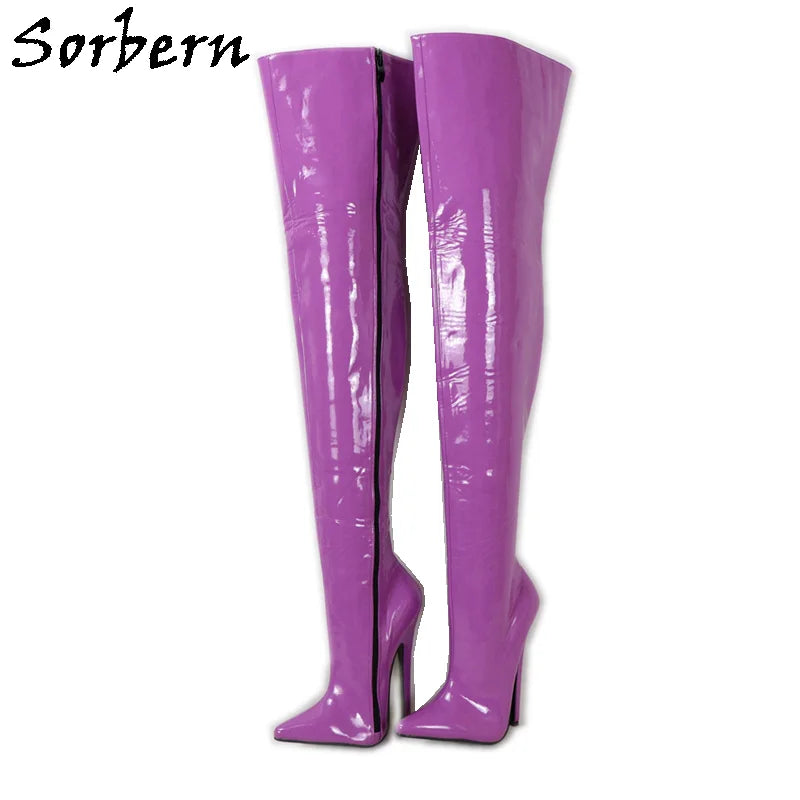 Sorbern Custom Wide Calf Boots Women Hard Shaft Fetish Shoe Crotch Thigh High Boots For Women Point 18Cm Stiletto Boot Unisex