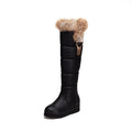 Botas De Mujer Knee High Snow Boots Women Plush Warm Winter Leather Fashion Wedges Black Platform Long Boots Size 32-43 C-98