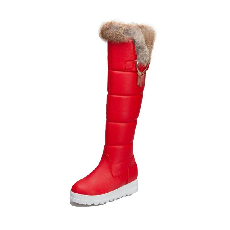 Botas De Mujer Knee High Snow Boots Women Plush Warm Winter Leather Fashion Wedges Black Platform Long Boots Size 32-43 C-98