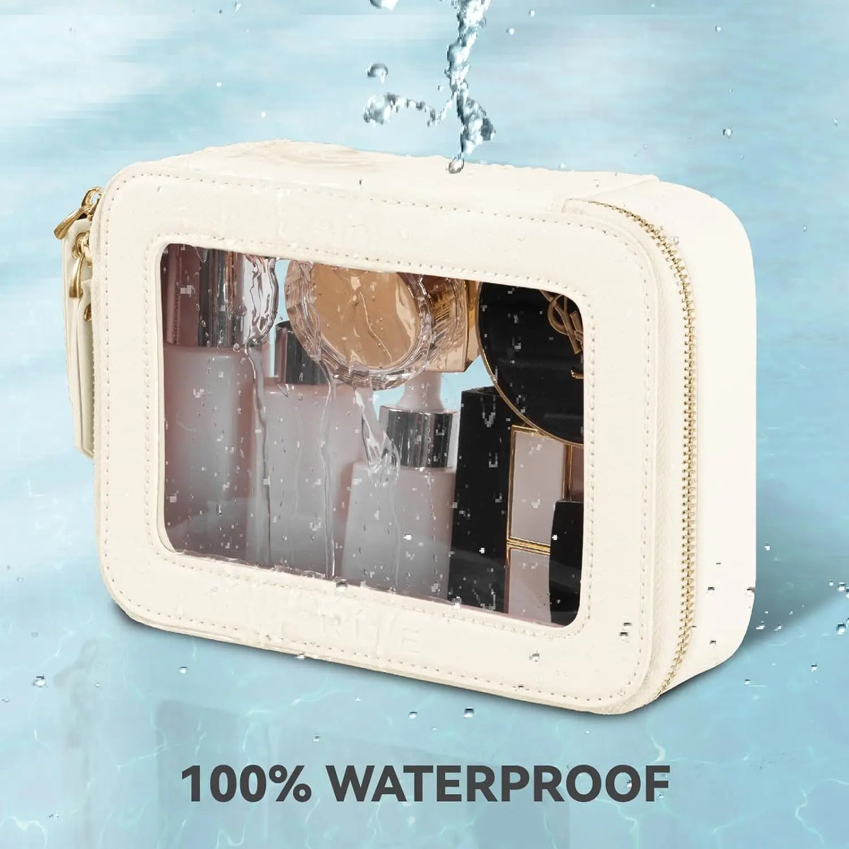 Clear Makeup Bag Golden Zipper Fashionable Cosmetic Organizer Case Waterproof PU Material Travel for Toiletry Pouch for Skincare