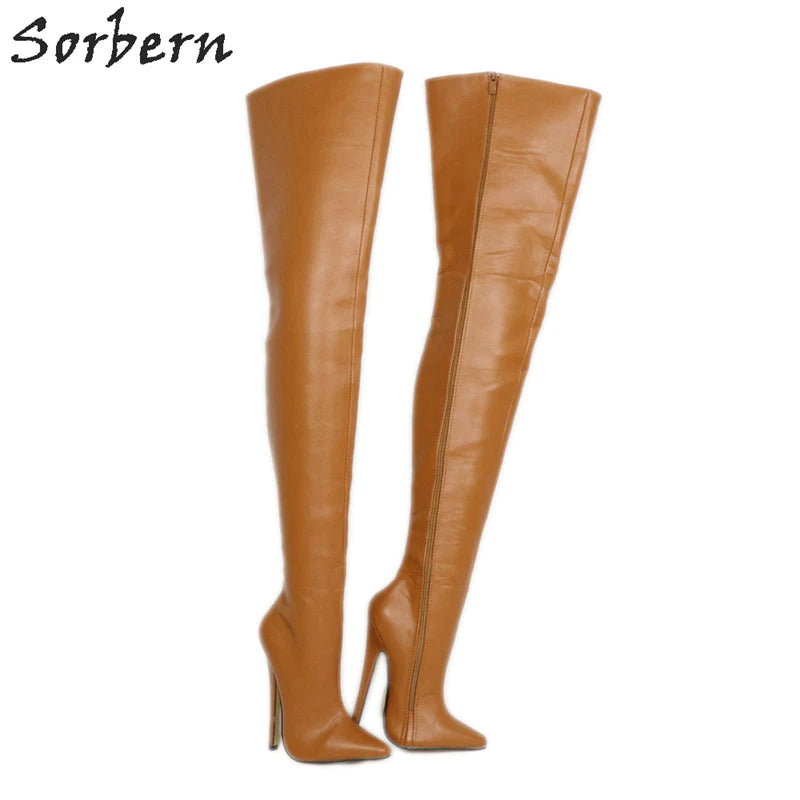 Sorbern Custom Wide Calf Boots Women Hard Shaft Fetish Shoe Crotch Thigh High Boots For Women Point 18Cm Stiletto Boot Unisex