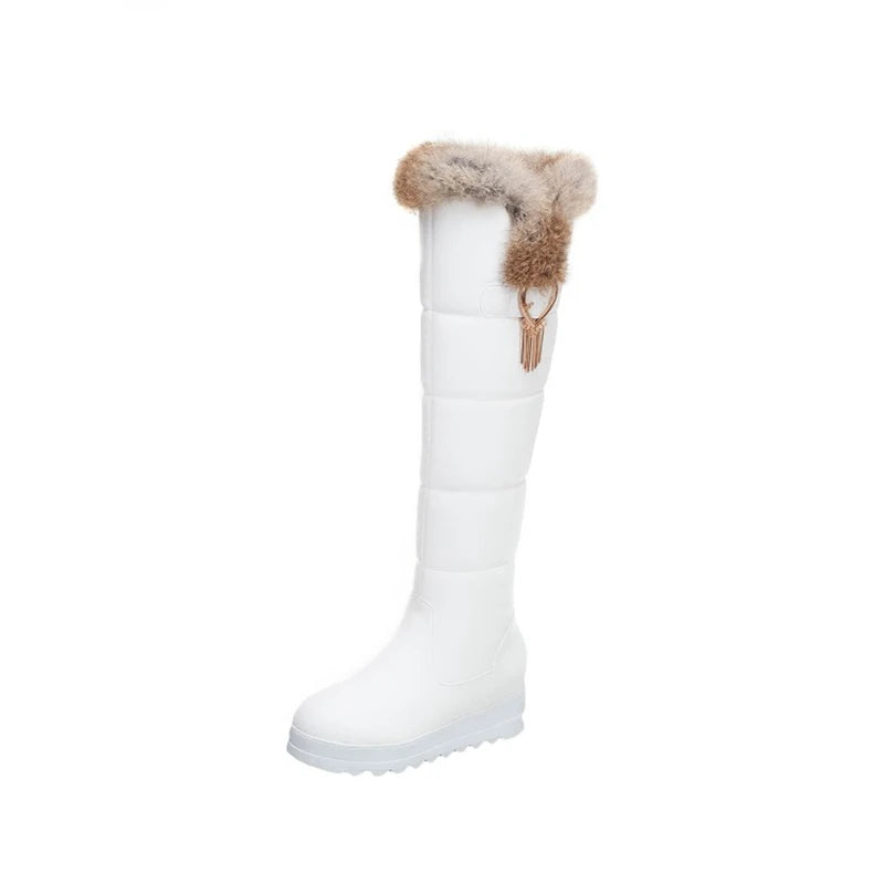 Botas De Mujer Knee High Snow Boots Women Plush Warm Winter Leather Fashion Wedges Black Platform Long Boots Size 32-43 C-98