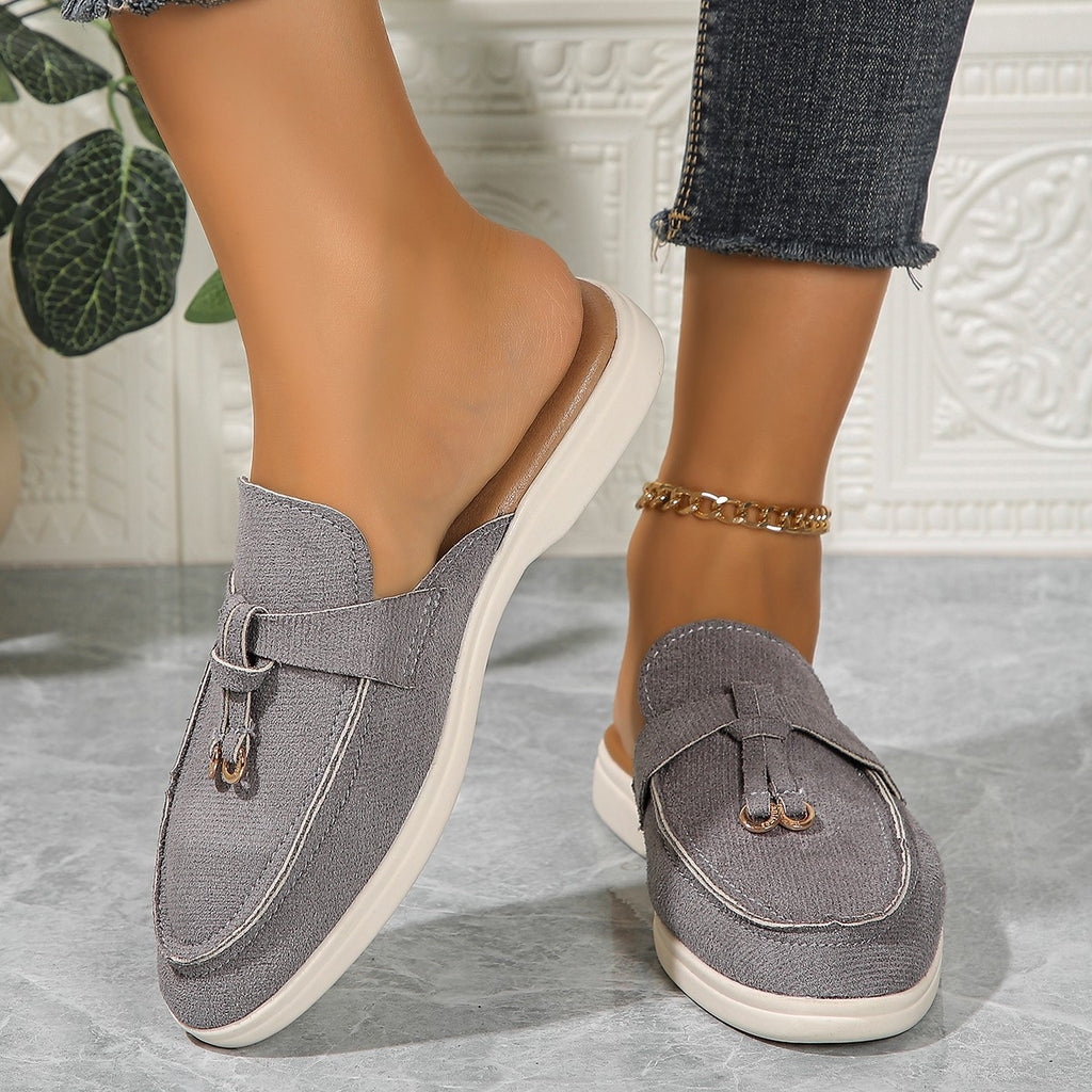 European and American Slippers 2024 Spring New Women's Baotou Half Slippers Outer Wear One-Leg Muller Lazy Shoes Half Slippers Wholesale