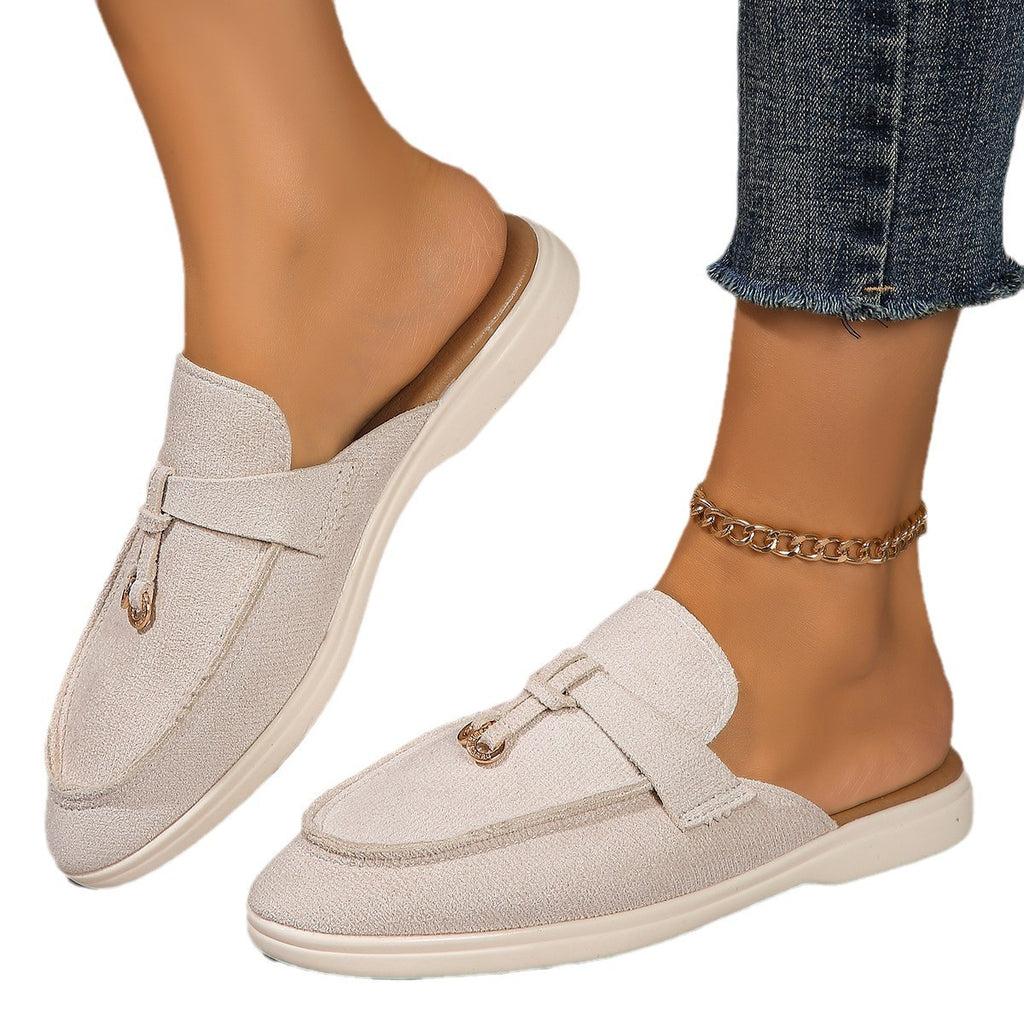 European and American Slippers 2024 Spring New Women's Baotou Half Slippers Outer Wear One-Leg Muller Lazy Shoes Half Slippers Wholesale