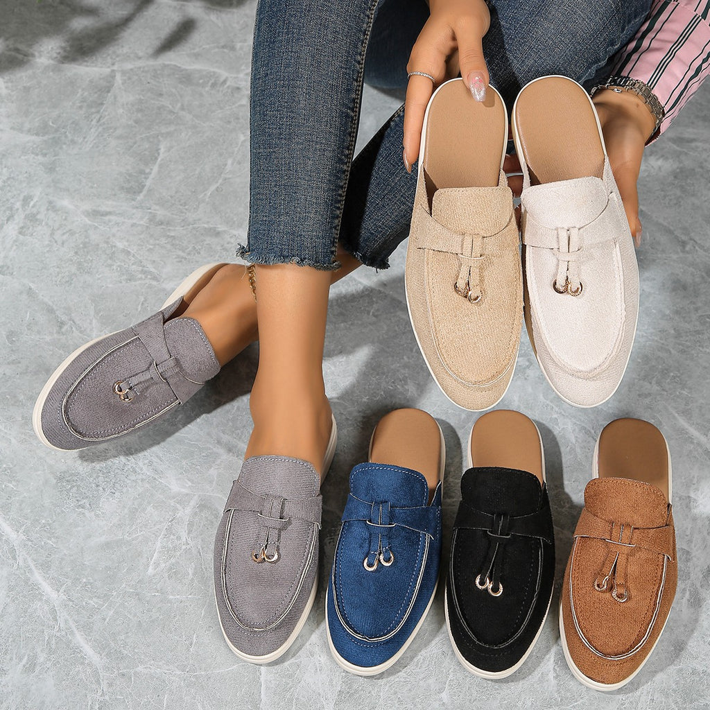 European and American Slippers 2024 Spring New Women's Baotou Half Slippers Outer Wear One-Leg Muller Lazy Shoes Half Slippers Wholesale
