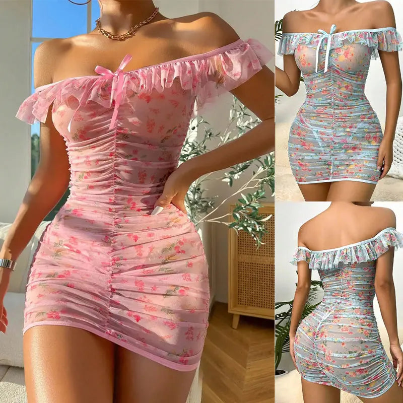 Lenceria Multicolor Delicate Fairy Nightgowns Sexy Women Nightdress Ruffled Slim Sleepwear Transparent Underwear Sexy Outfit