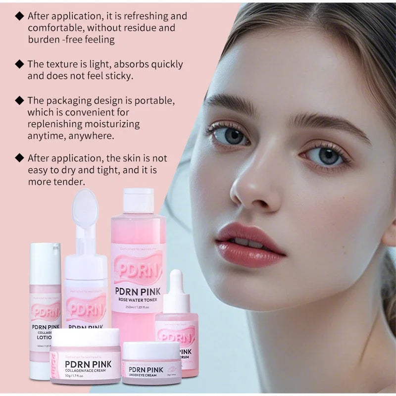 Salmon Dna Collagen Skincare Set, Pdrn Pink Glow Moisturizing Mask Lifting Brightening Cream, Reduce Fine Line Essence Eye Cream