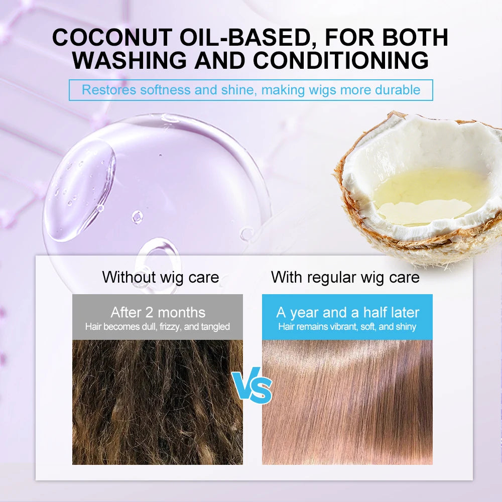 PURC Wig Shampoo And Conditioner Kit Coconut Oil Smoothing Shiny Hair Care Products for Wigs Women