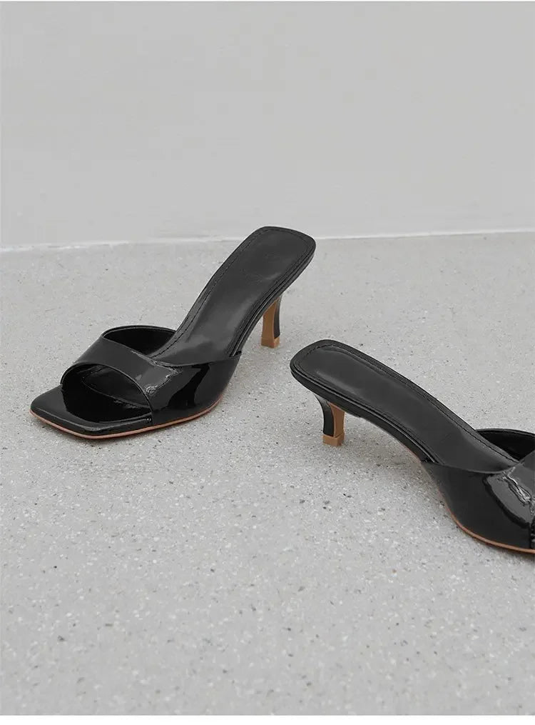 Summer New Slippers Women  Trend Sexy Large Size Square Toe Thin Heels Shoes Ladies Casual Slippers Heel zapatos