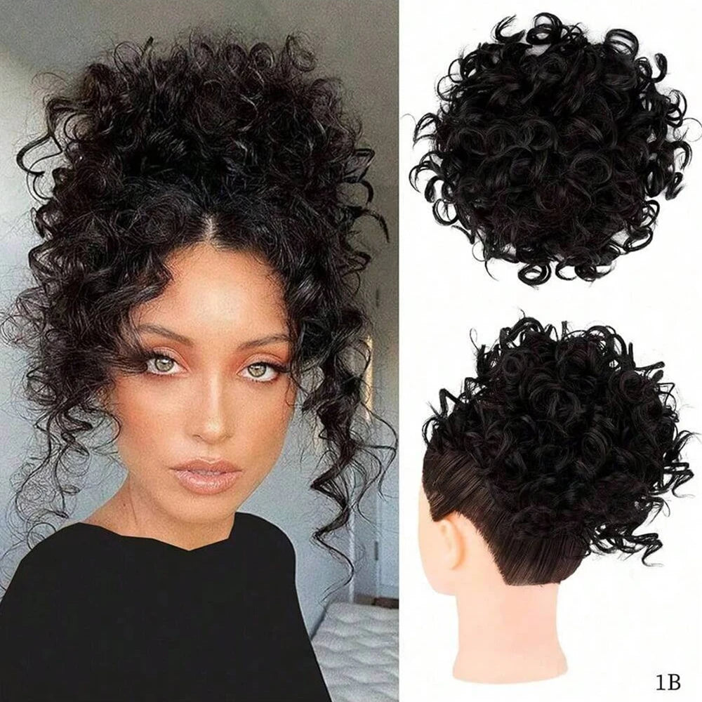 Messy Curly Hair Bun Scrunchies Extensions Synthetic Drawstring Ponytail Light Brown Large Thick Updo Hair Pieces For Women