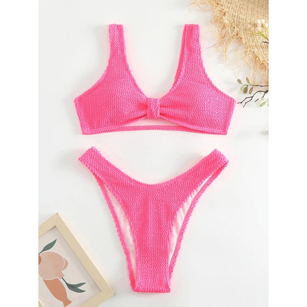 Sexy Plain Bikini Women's Swimsuit Brazilian Female Swimwear 2026 Push Up Bathing Suit Thong Bikinis Sets Two-piece Beach Wear